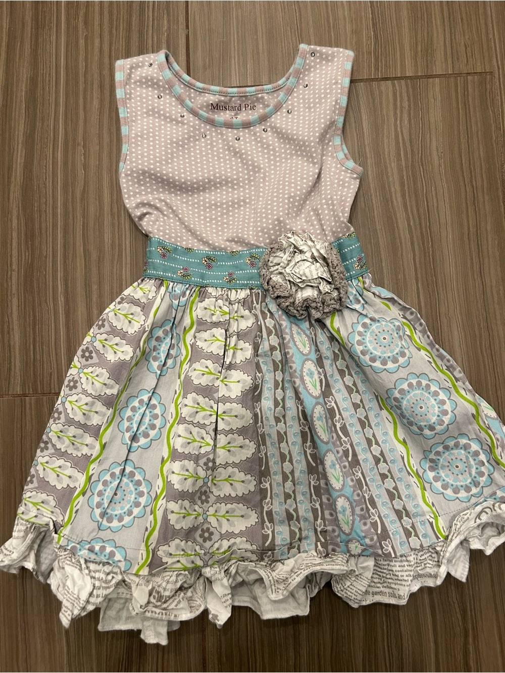 Mustard Pie Grey, Aqua & Lime Floral Tiered Dress
